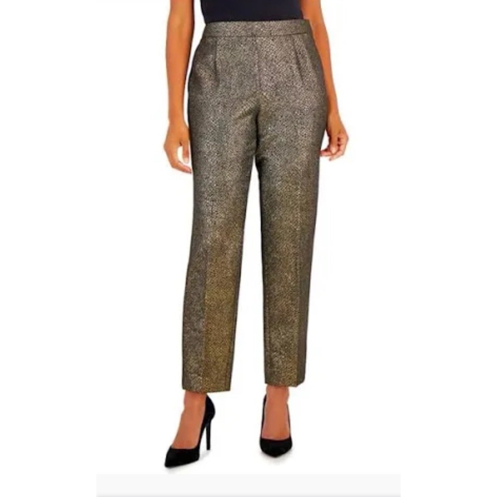 Veronica Beard Stila Metallic Pants NEW Black Gold‎ Crop Straight Leg Trousers 2